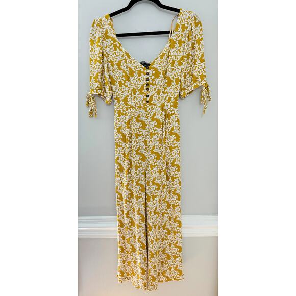 Nordstrom Code x Mode Bohemian Resort‎ Feminine Yellow Floral Smock Jumpsuit S/M - Picture 2 of 8